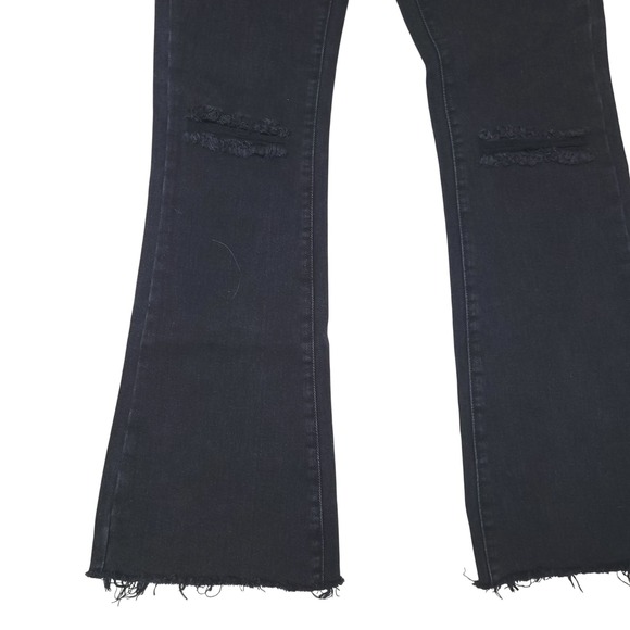PrettyLittleThing Distressed Knee Flare Jeans Raw‎ Hem Black Denim 0 - Picture 4 of 8